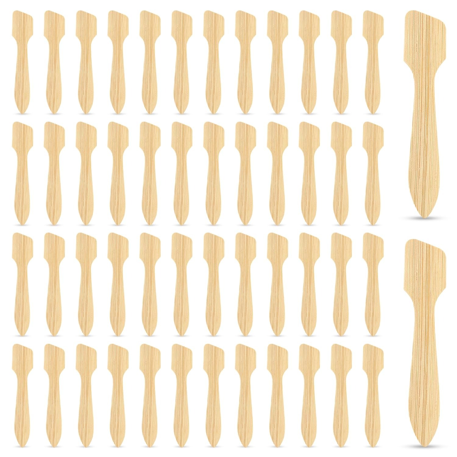 Bamboo Cosmetic Spatulas – 50 Pack, Biodegradable Eco-Friendly Makeup Applicator